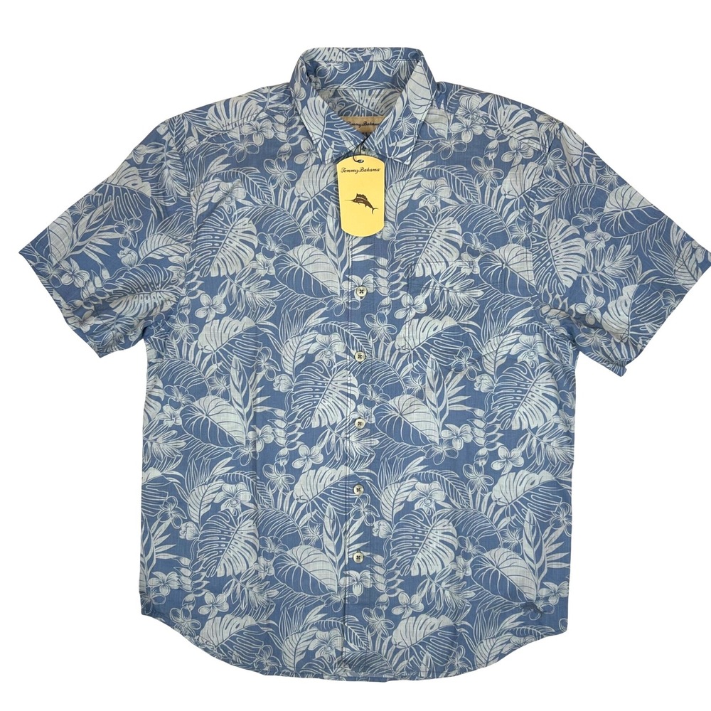 Tommy Bahama Mens Short Sleeve Tropical Floral Button Down Shirt Victoria Blue M